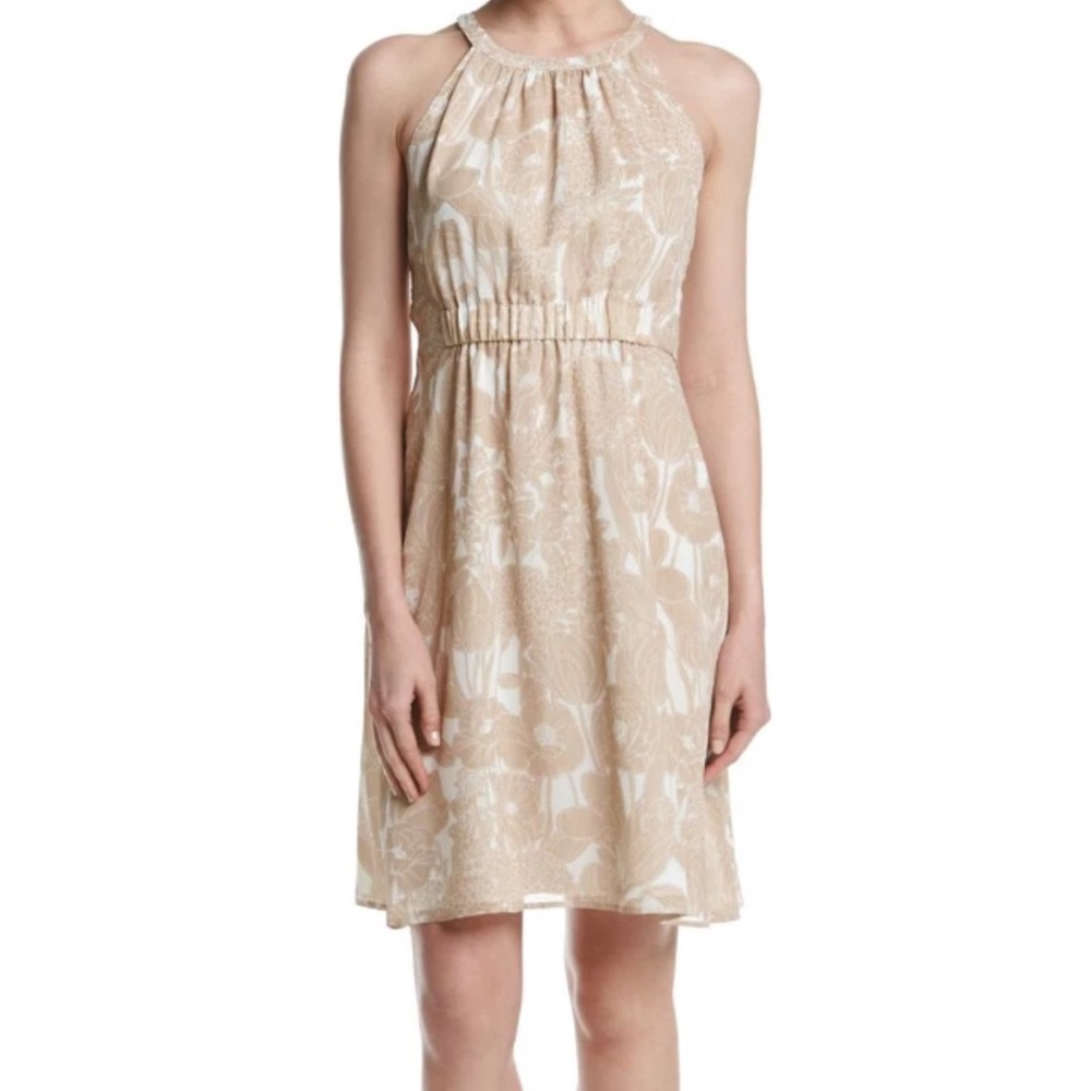 Tommy Hilfiger Beige and White Patterned chiffon Dress